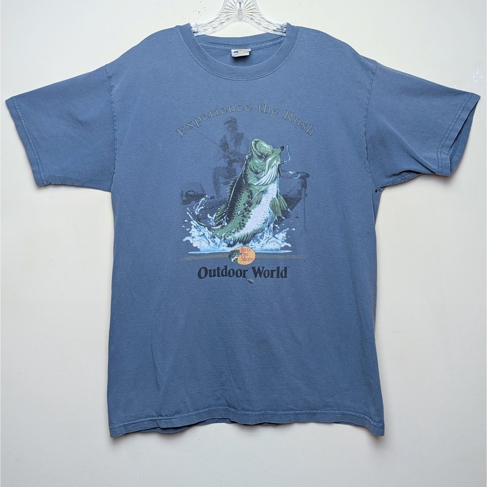 Vintage Bass Pro Shops Outdoor World Experience The Rush Blue Y2K Shirt Large‎